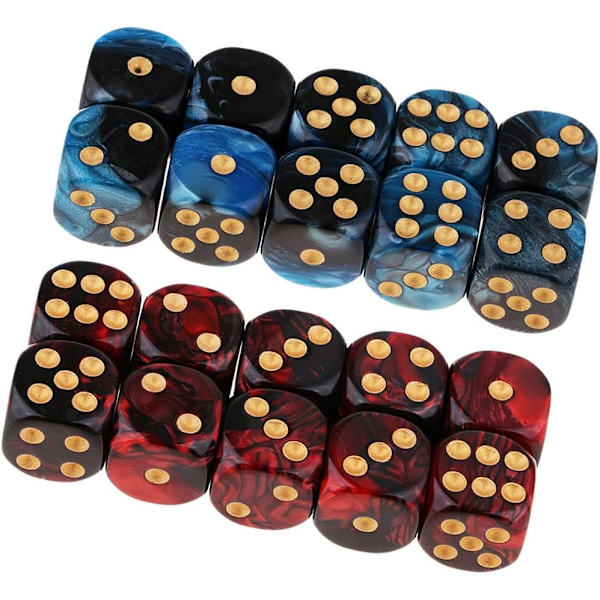 20 stycken polyhedral tärningar D6 tärningar 6-sidiga 16 mm akryltärningar spel