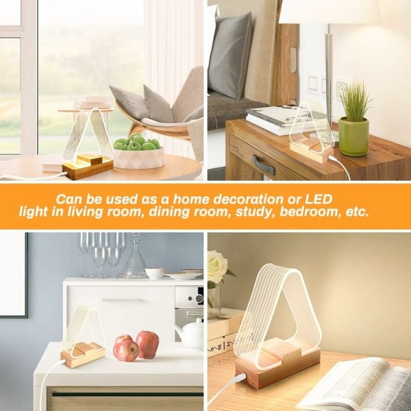 USB-sengelampe trekant moderne massivt træ bordlampe LED-nat