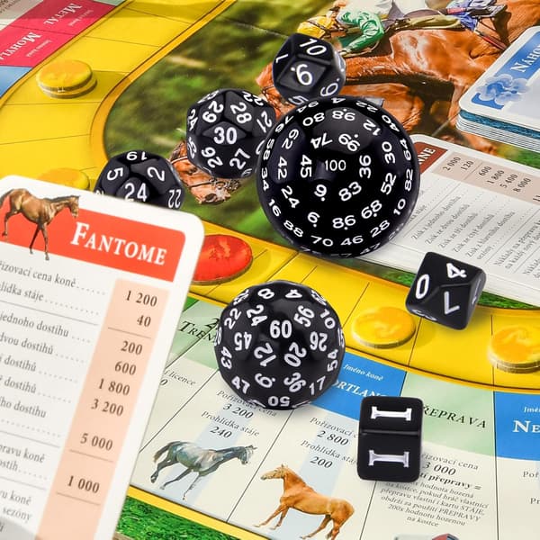 15-delad polyhedral tärningssats, svart och vit, polyhedral tärningssats för DND RPG