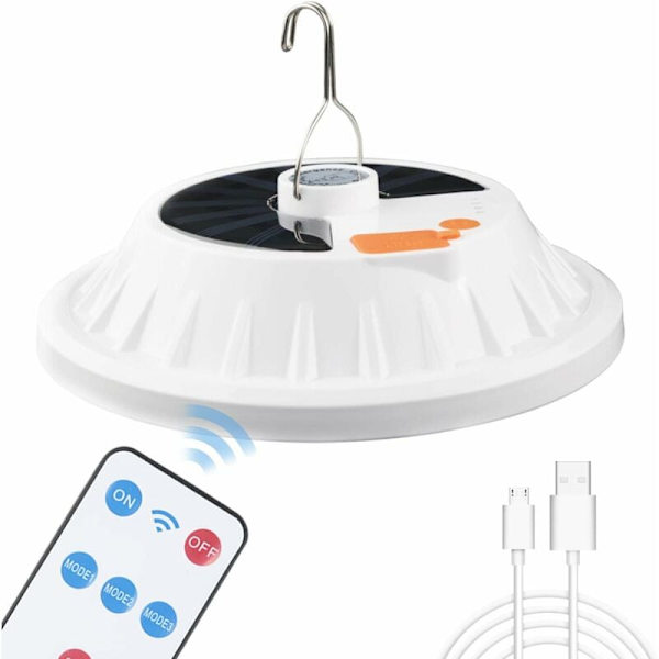 120 LED solcelle campinglanterne med fjernkontroll, USB-oppladbar