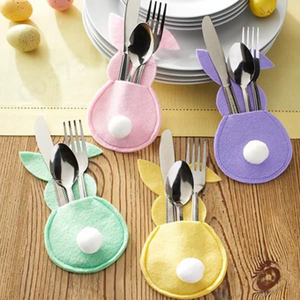 [LLC] Harmless and Sturdy Felt Material, Various Color Options for Customizable Easter Table Settings, Reusable Rabbit Cutlery Holders