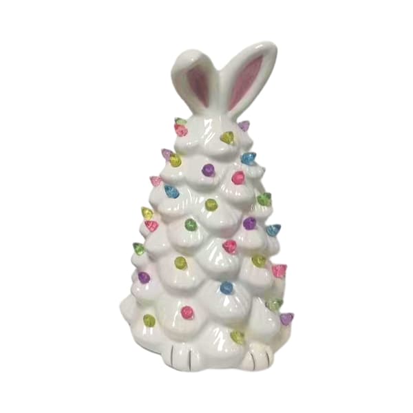 LED Easter Bunny Ornament, Thoughtful Easter Gift with Light Design and Rabbit Ear Accent, Colorful Lamp Beads on Ceramic Easter Tree Lamps