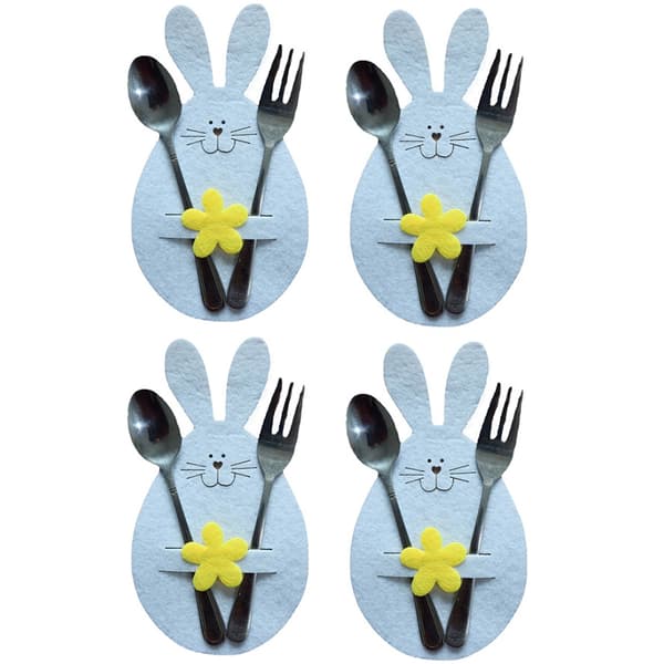 Easter Bunny Cutlery Bag Cute Cartoon Tableware Holder Cover Creative Table Decor for Easter Party