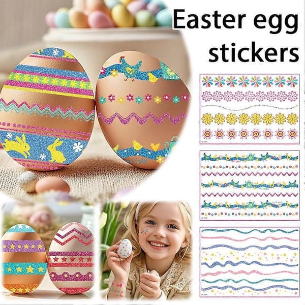 4 pcs Easter Egg Wraps and Shrink Kit - Traditional Decor, Rectangular Handmade Stickers, Party Decoration