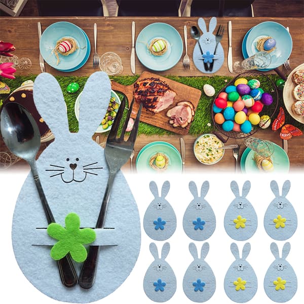 Easter Bunny Cutlery Bag Cute Cartoon Tableware Holder Cover Creative Table Decor for Easter Party