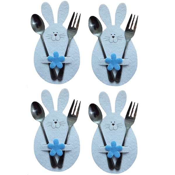 Easter Bunny Cutlery Bag Cute Cartoon Tableware Holder Cover Creative Table Decor for Easter Party