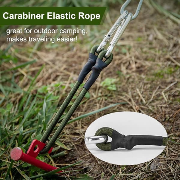 Spännband med karbinhake, 4-pack 30cm, grön, elastisk för bagage & camping
