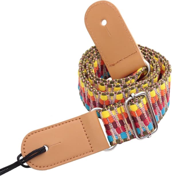 Ukulele-stropp, skulderveske for minigitar, metallspenne, regnbuefarge