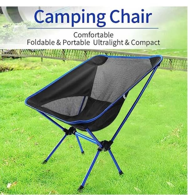 Sammenklappelig campingstol, belastning ca. 150 kg, sort/blå