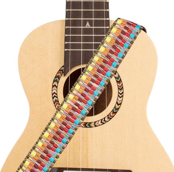 Ukulele-stropp, skulderveske for minigitar, metallspenne, regnbuefarge