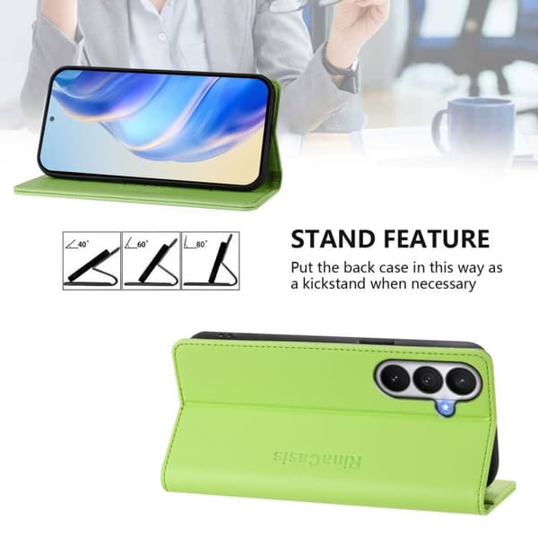 Samsung Galaxy S26 5G Case with Double Foldable Magnetic Suction Function in RFID Leather