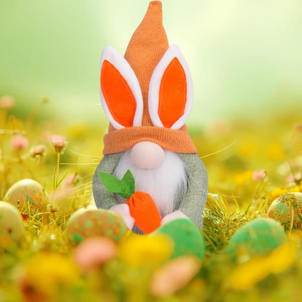 Plush Easter Bunny - Adorable Easter Decorations with Gnome Design, Unique Easter Decor (Blue)