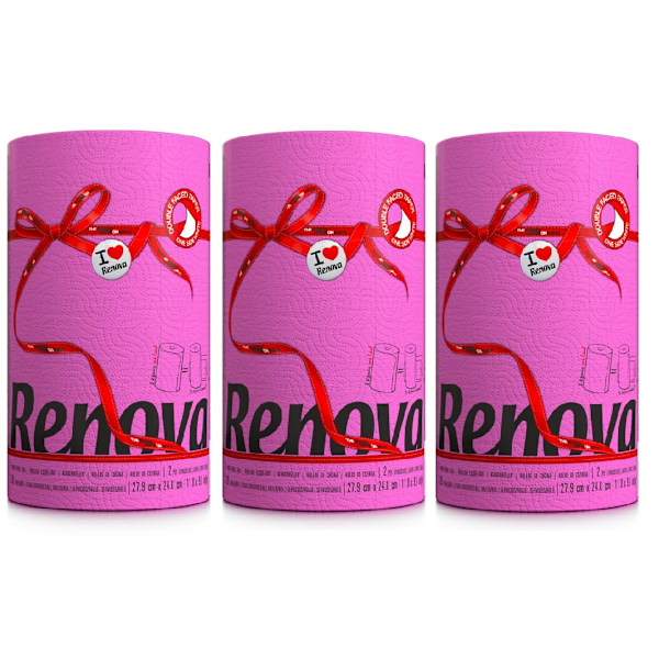 Rosa Hushållspapper Renova 27.4 M 2-Lager 120 Ark 3 Rullar rosa