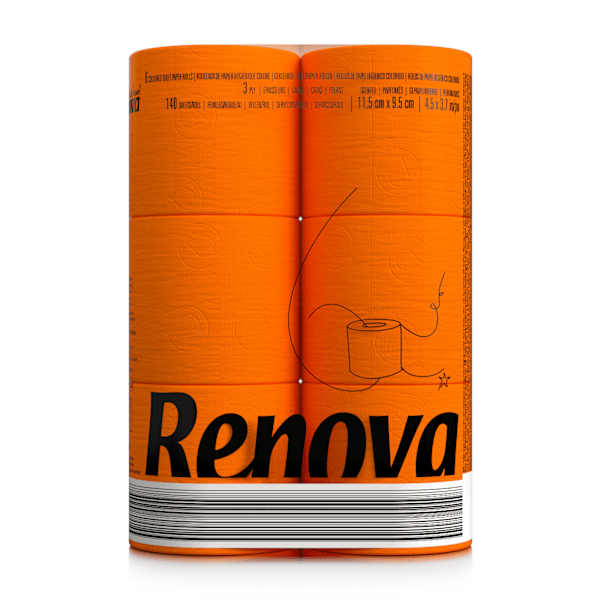 Oransje Toalettpapir Renova Duftende 16.1M 3-Lags 140 Ark 6 Ruller oransje