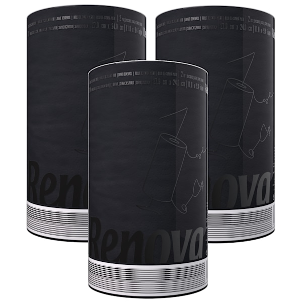Svart Pappershandduk Renova 27.4 m 2-Lager 120 Ark 3 Rullar svart