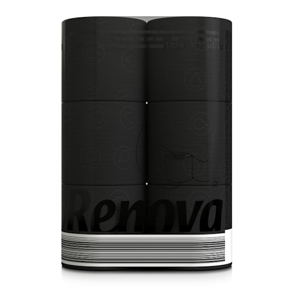 Renova Sort Toiletpapir Parfumeret 16.1m 3-Lags 140 Ark 6 Ruller sort