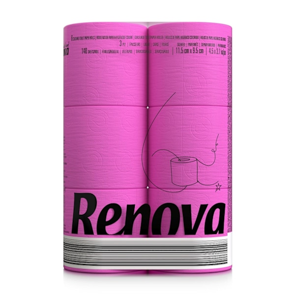 Rosa Toalettpapper Renova Parfymerad 16,1m 3-Lagers 140 Ark 6 Rullar rosa