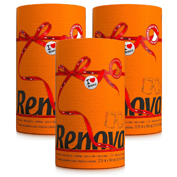 Apelsin Handdukspapper Renova 27.4 M 2-Lager 120 Blad 3 Rullar orange