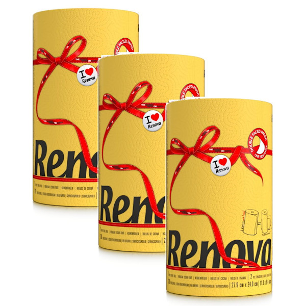 Keltainen Renova Paperipyyhe 27,4 M 2-Kerros 120 Arkki 3 Rullaa keltainen
