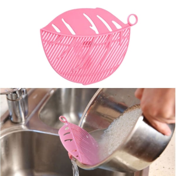 Bladformad Rice Wash Gadget Nudlar Bönor Durkslag Silar Rengöringsverktyg, storlek: 10,5x14,5 cm (rosa)