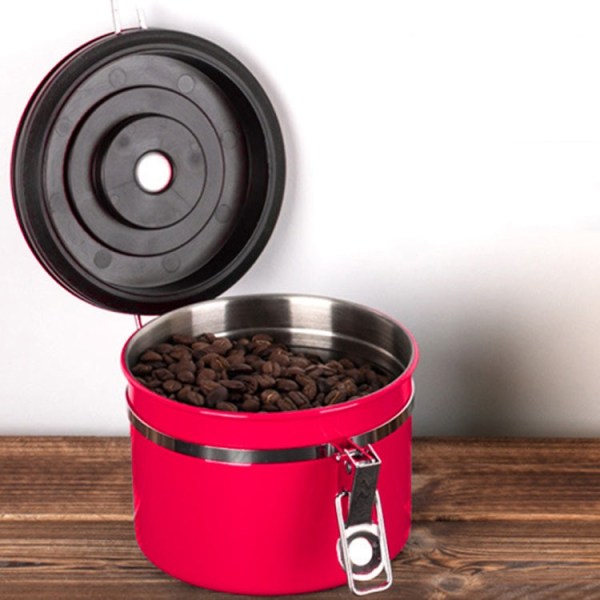 1200 ml rostfritt stål förseglad mat Kaffesump Bönförvaringsbehållare med inbyggd CO2-gasventil och kalender (röd)