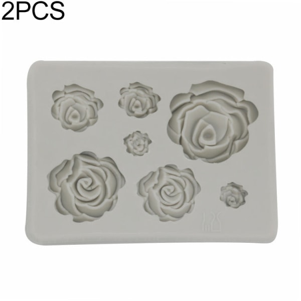 2 ST DIY Handgjord Tvål Choklad Fondant Form 3D Rose Flower Tårtdekoration Form(grå)