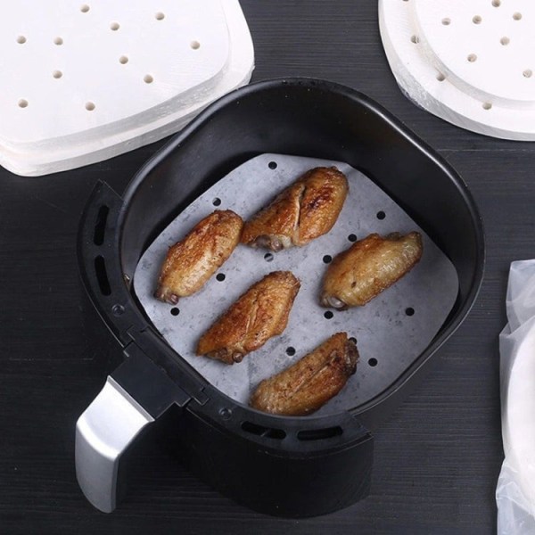 Air Fryer specialpappersdyna Grillat köttpapper Oljeabsorberat papper, färg slumpmässig leverans, stil: rund utan hål (22 cm)