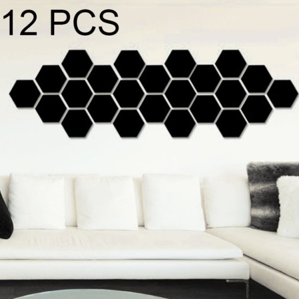 12 ST 3D Hexagonal Mirror Wall Stickers Set, Storlek: 4*4cm (svart)