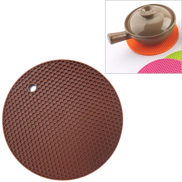 Honeycomb silikon rund halkfri värmebeständig matta, storlek: 18x18x0,8cm (kaffe)
