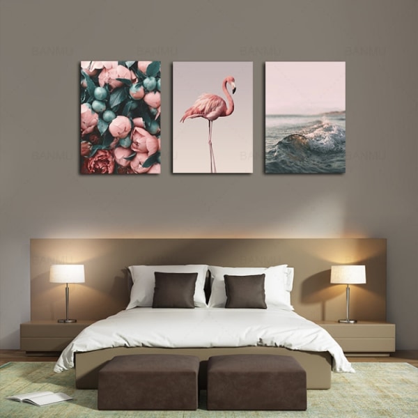 B283 Canvasmålning Modern väggkonstaffisch Hemdekoration med ram, storlek: 39x52cm (Flamingo)