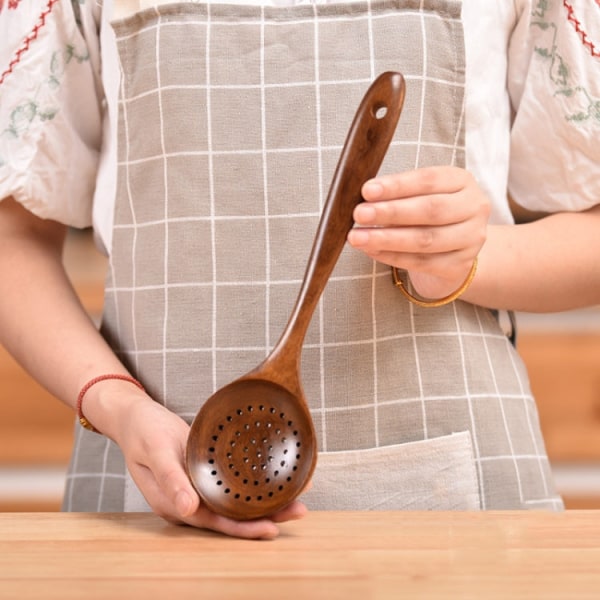 Non-Stick Pot Träsked Teak Scoop Porslin Filtersked