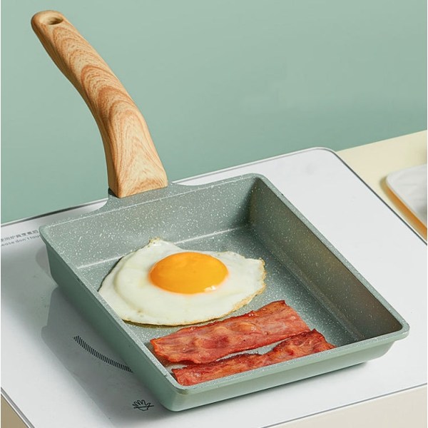 Tamagoyaki Mini Nonstick-panna med platt botten frukostpanna, stil: fyrkantig (grön)