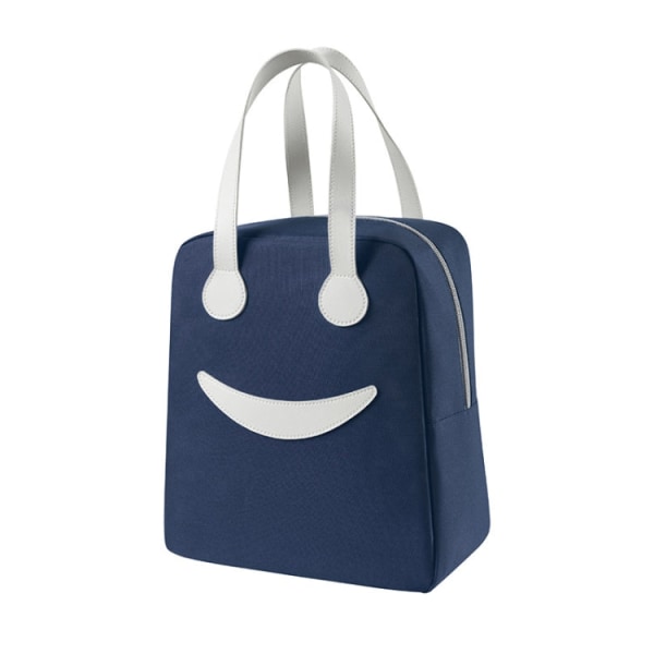 Smiley Lunchväska med läderhandtag, storlek: L (marinblå)