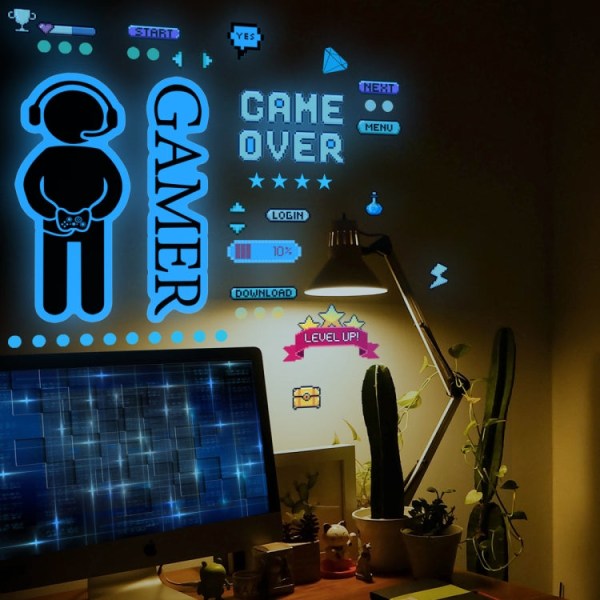 ZSG201 Gamepad självlysande klistermärke Vardagsrum Sovrum Självhäftande självhäftande dekorativ väggdekal, färg: blått ljus