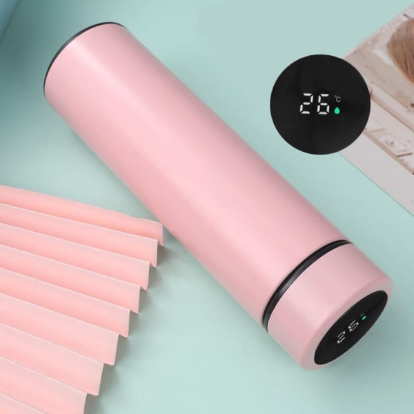 Smart temperaturdisplay 304 vakuumkolv i rostfritt stål Creative Business Cup för manliga och kvinnliga studenter, stil: hög kvalitet (rosa)