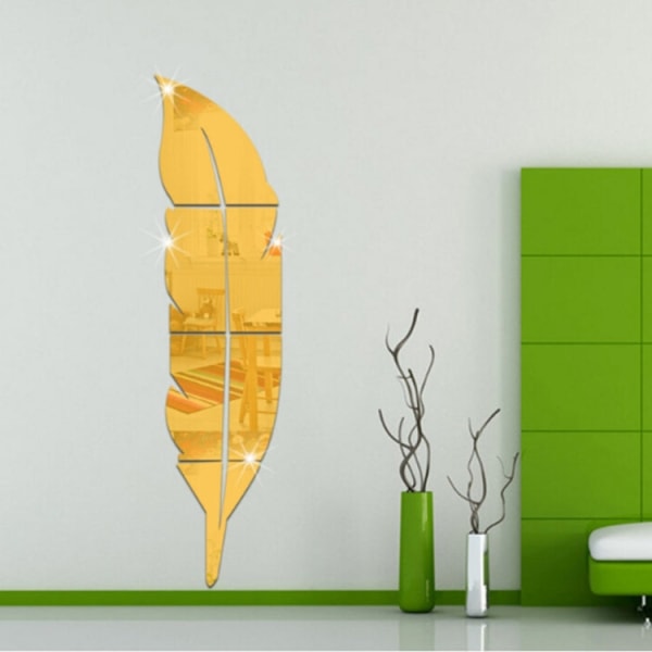 Gör-det-själv fjäderstil Akrylspegel väggdekaler Hemrum Väggdekoration Konst väggdekor, storlek: 30*120 cm (guld)