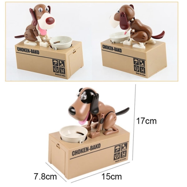 Creative Cartoon Edacious Puppy Automatisk Pengar Äter Mynt Spara Box, brun och vit hund