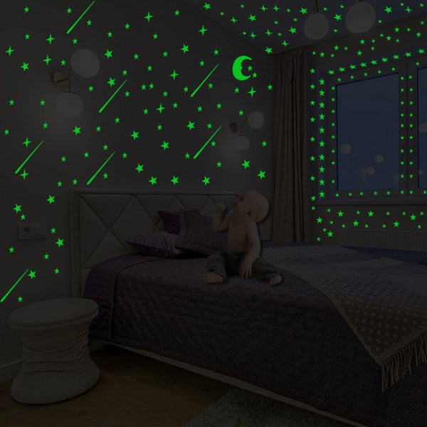 AFG3269 Ljusande stjärna Måne Meteor Kombination Väggdekal Hemdekoration Väggdekor (grön)
