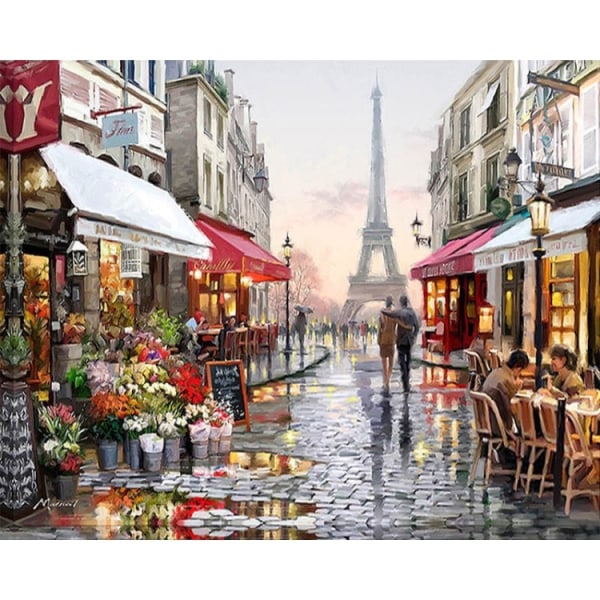 DIY Creative Paint By Numbers Oljemålning Paris Flower Street Art målning utan ram, storlek: 40*50 cm