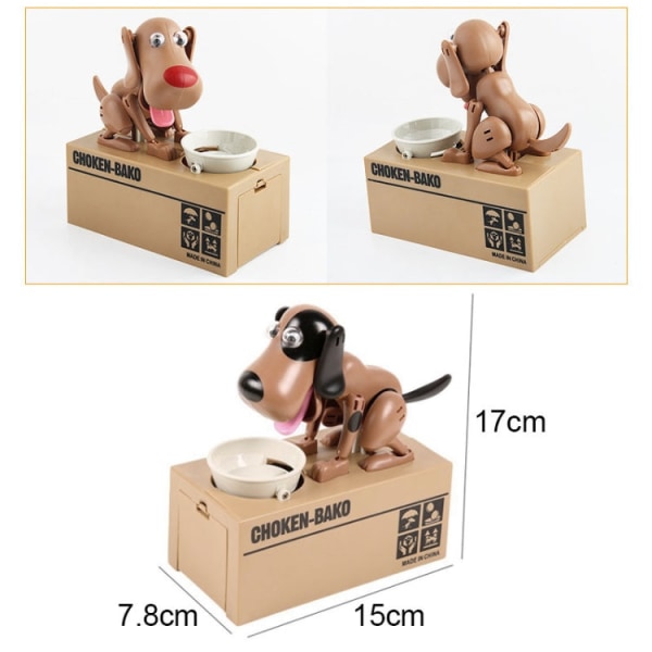 Creative Cartoon Edacious Puppy Automatisk Pengar Äter Mynt Spara Box, ljusbrun hund