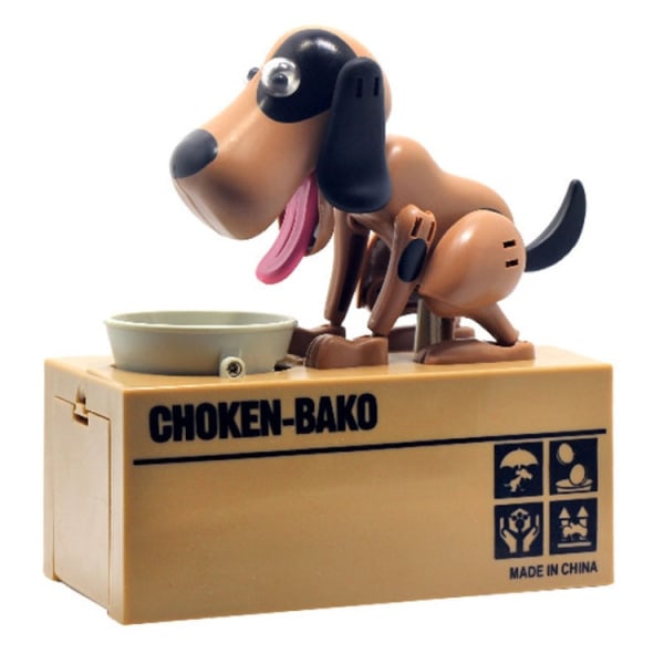Creative Cartoon Edacious Puppy Automatisk Pengar Äter Mynt Spara Box, brun fläckig hund
