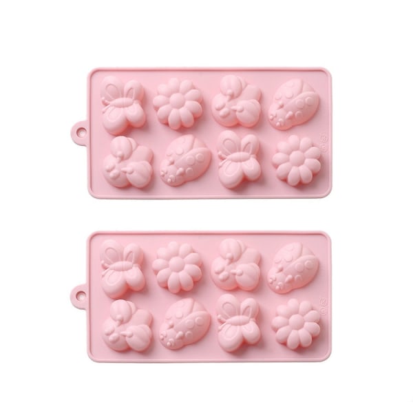 2st 8 i 1 liten maskblomma silikon form Handgjord tvål Choklad Ice Grid diy mold(rosa)