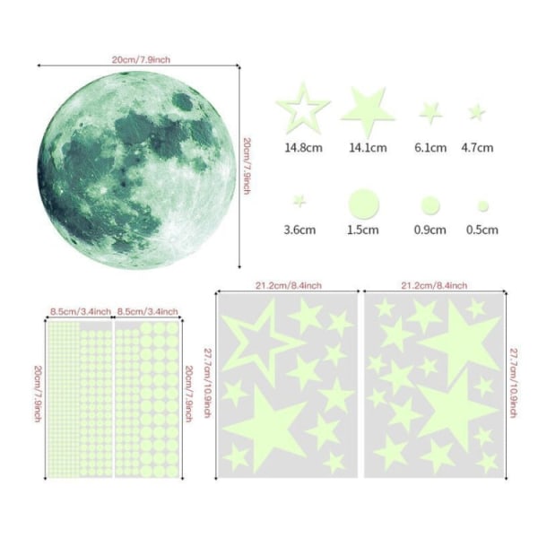 AFG3303 Heminredning Luminous Stars Moon PVC-klistermärken, specifikation: 435PCS+20cm Moon (grön)