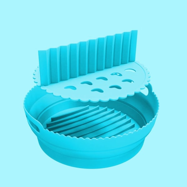 Rund 2-lagers Air Fryer silikonkorg Återanvändbar hopfällbar Air Fryer Form Liner bricka (blå)