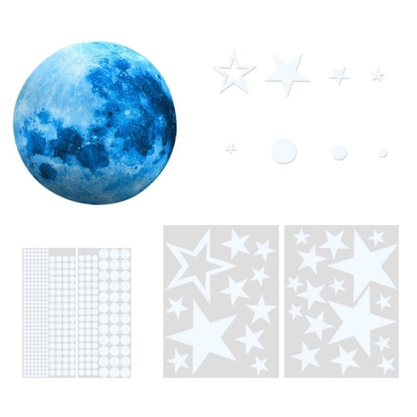 AFG3303 Heminredning Luminous Stars Moon PVC-klistermärken, specifikation: 435PCS+30cm Moon (blå)