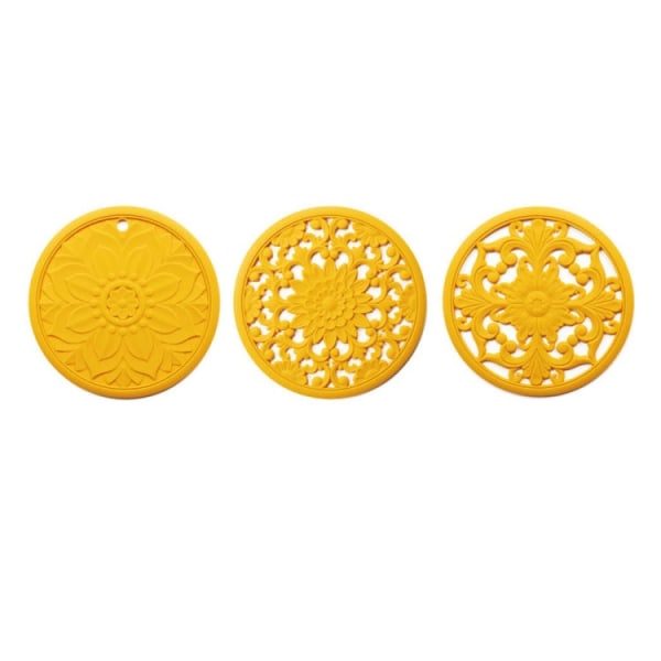 3 i 1 ihålig blomma silikon värmeisolerande dyna Anti-skållning Pot Bowl Pad Set(gul)