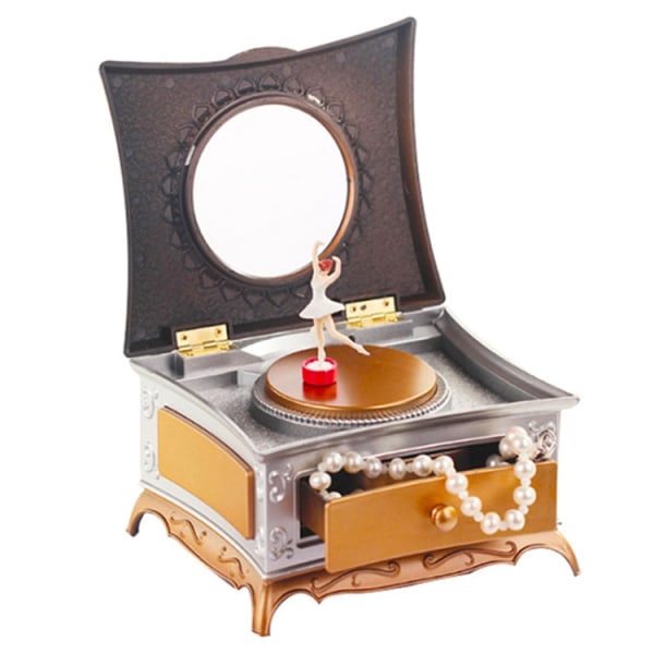 Klassiskt sminkbord Roterande flickmusikdosa med spegellåda Speldosa (guldgrå)