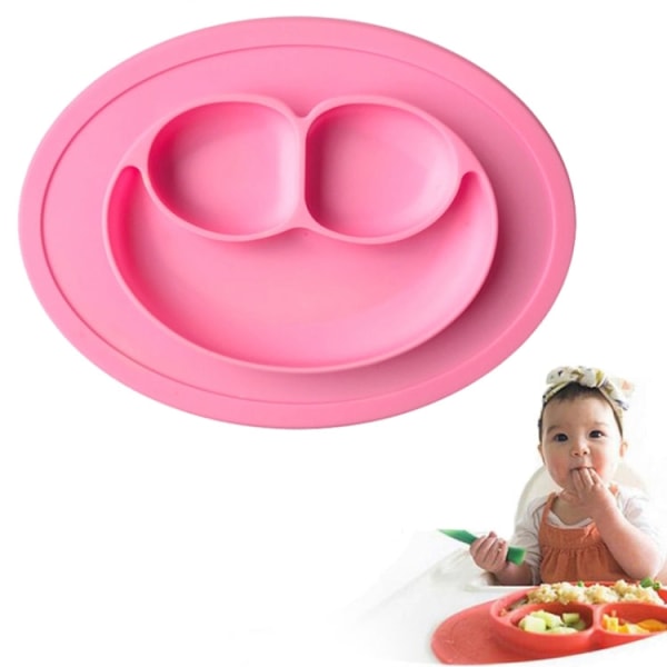 Smile Style, rund silikonsugdäck för barn i ett stycke, inbyggd tallrik och skål (rosa)
