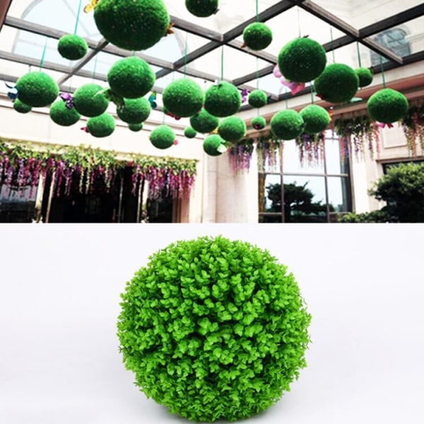 Konstgjord grön eukalyptusväxtboll Topiary Bröllopsevenemang Hem Utomhusdekoration Hängande prydnad, Diameter: 15 tum