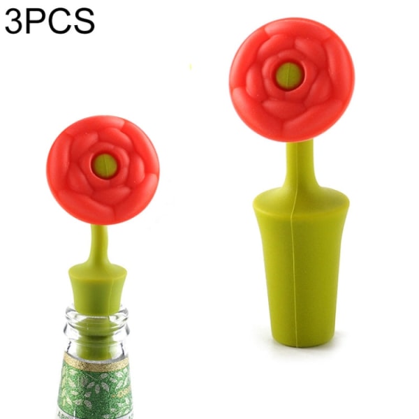 3 ST Creative Wine Drink Conservation Stopper Flower Silikon vinpropp (röd ros)